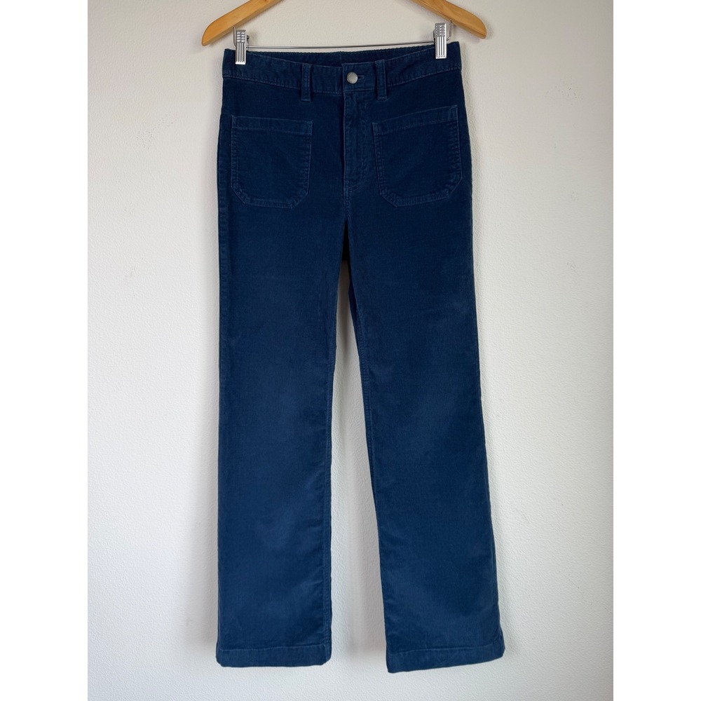 Eddie Bauer Women Corduroy Pants Straight Leg 2 Blue Patch Pocket Mid Rise Soft